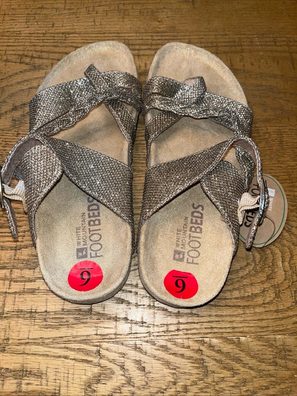 White Mountain Footbeds Women's Metallic Gold Glitter Slides Sandals Sz 6 M